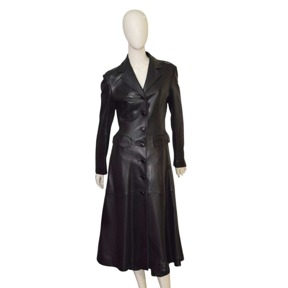 Vintage 90's Alaia Black Leather Trench Coat Sz. 42